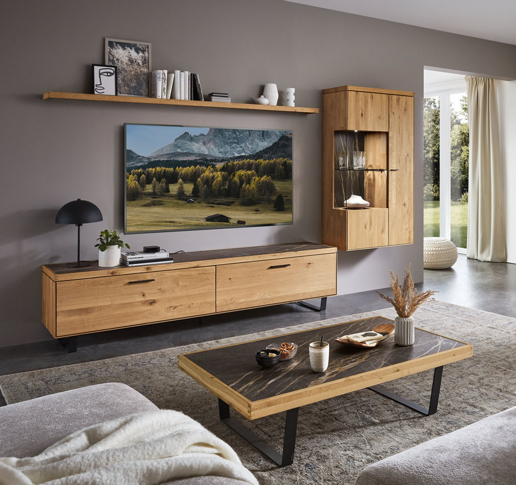 Wöstmann WM 2520 - Wohnwand | Type 0011/0111 | B: 303,8 cm | Wildeiche massiv, Keramik