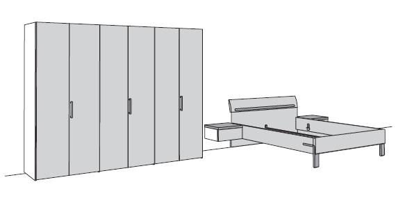 H.D.99601 hülsta. Dream | Schlafzimmer-Set | 6-türiger Drehtürenschrank | 2 Hängekonsolen