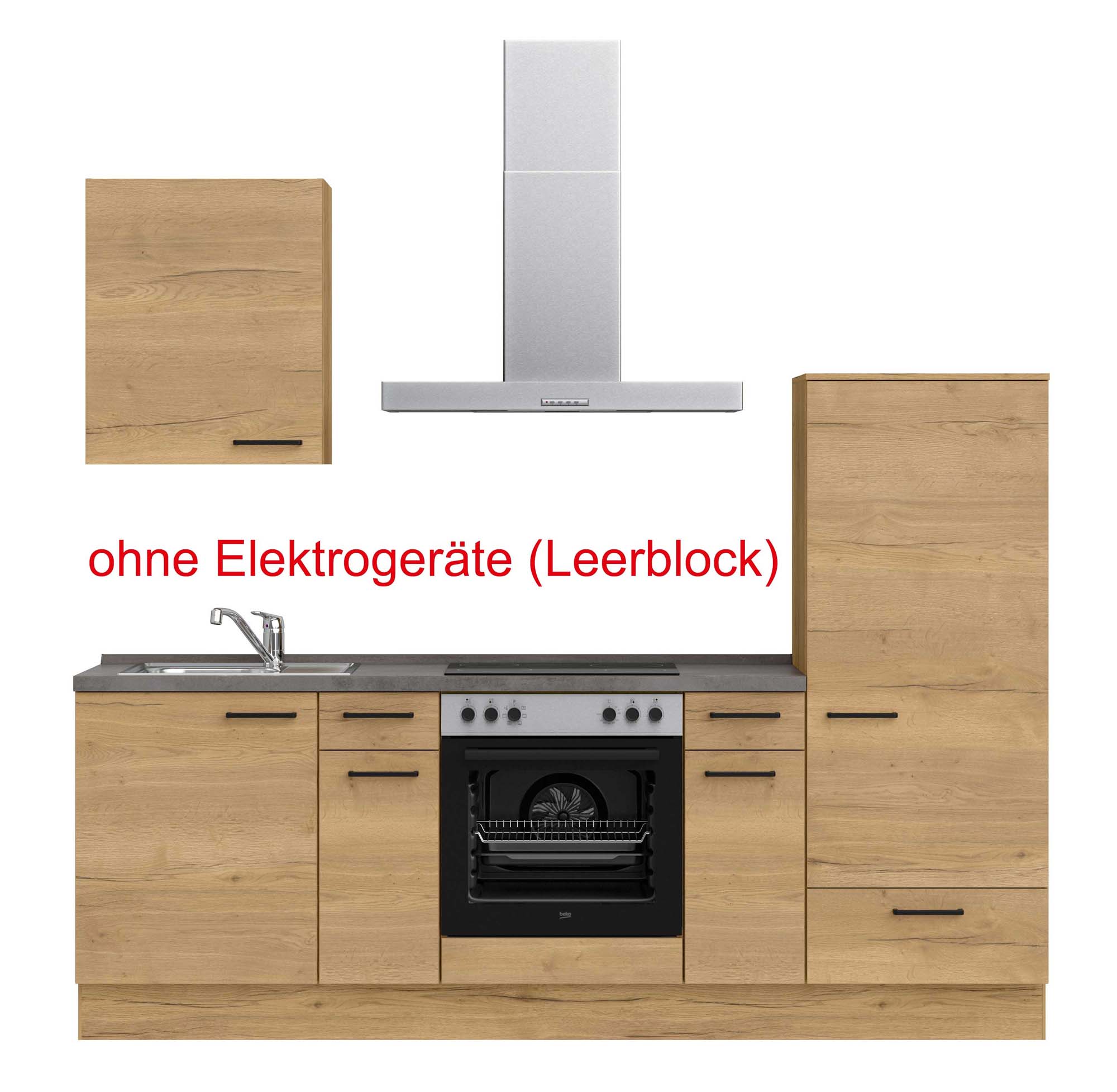 küchenzeile braun, grau mit Backofen, Herd, Dunstabzugshaube, Waschbecken, Armatur mit Hinweistext ohne Elektrogeräte (Leerblock) nobilia structura