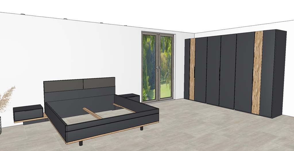 6türiger Kleiderschrank und Bett mit Konsolen schwarz Wöstmann WSL 8800