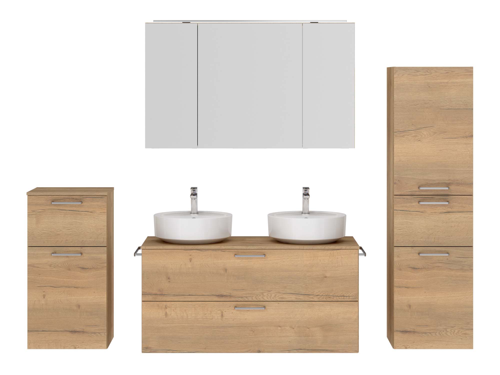 Badezimmermöbel-Set 3 Schränke braun mit Waschtisch und Spiegelschrank nobilia