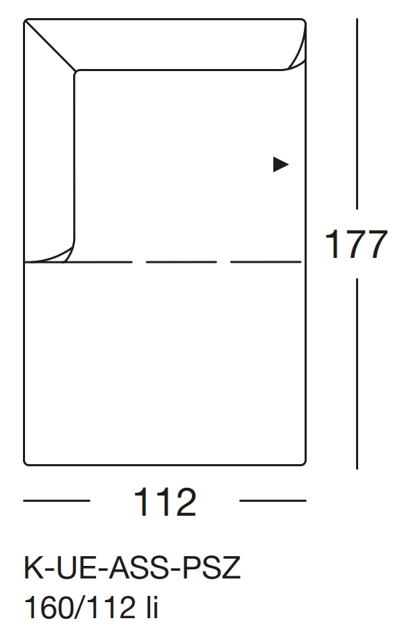Maßzeichnung eines Sofaelements vor weißem Hintergrund freistil Rolf Benz 160