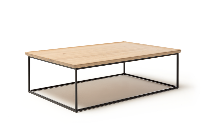 rechteckiger Couchtisch mit anthrazit Gestell und Holztischplatte