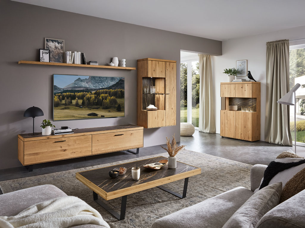 Wöstmann WM 2520 - Wohnwand | Type 0011/0111 | B: 303,8 cm | Wildeiche massiv, Keramik