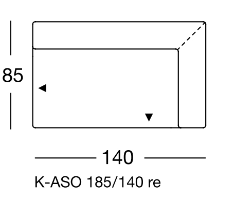 Maßzeichnung eines Sofaelements vor weißem Hintergrund freistil Rolf Benz 185