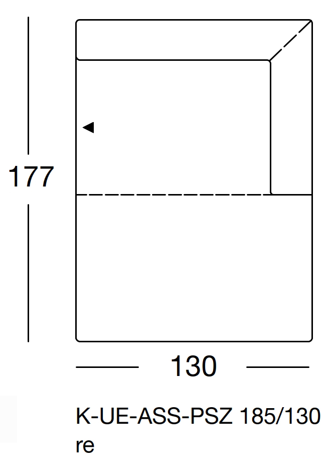 Maßzeichnung eines Sofaelements vor weißem Hintergrund freistil Rolf Benz 185
