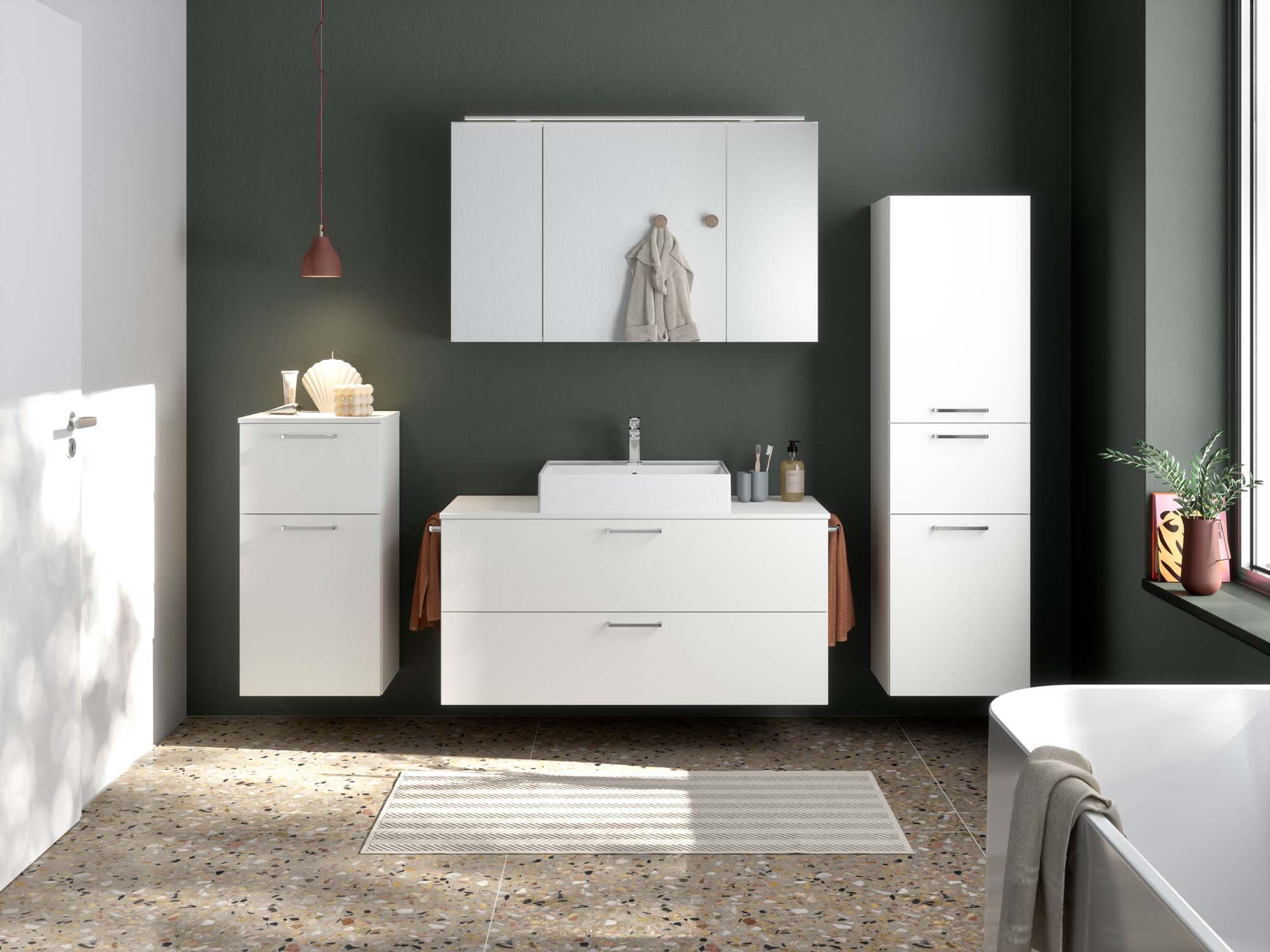 Badezimmermöbel-Set 3 Schränke weiß mit Waschtisch und Spiegelschrank nobilia 