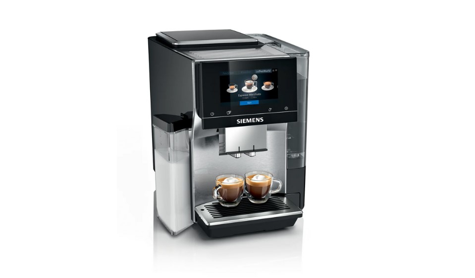 Siemens - Kaffeevollautomat EQ 700 | integral, Edelstahl | TQ717D03 Kaffeevollautomat von Siemens mit zwei Espressotassen, Milchbehälter und digitalem Display