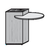 Illustraion eines Holzcouchtisches mit runder eingesteckter Glasplatte vor weißem Hintergrund