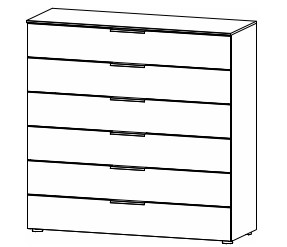 Illustration einer Kommode mit sechs Schubladen vor weißem Hintergrund