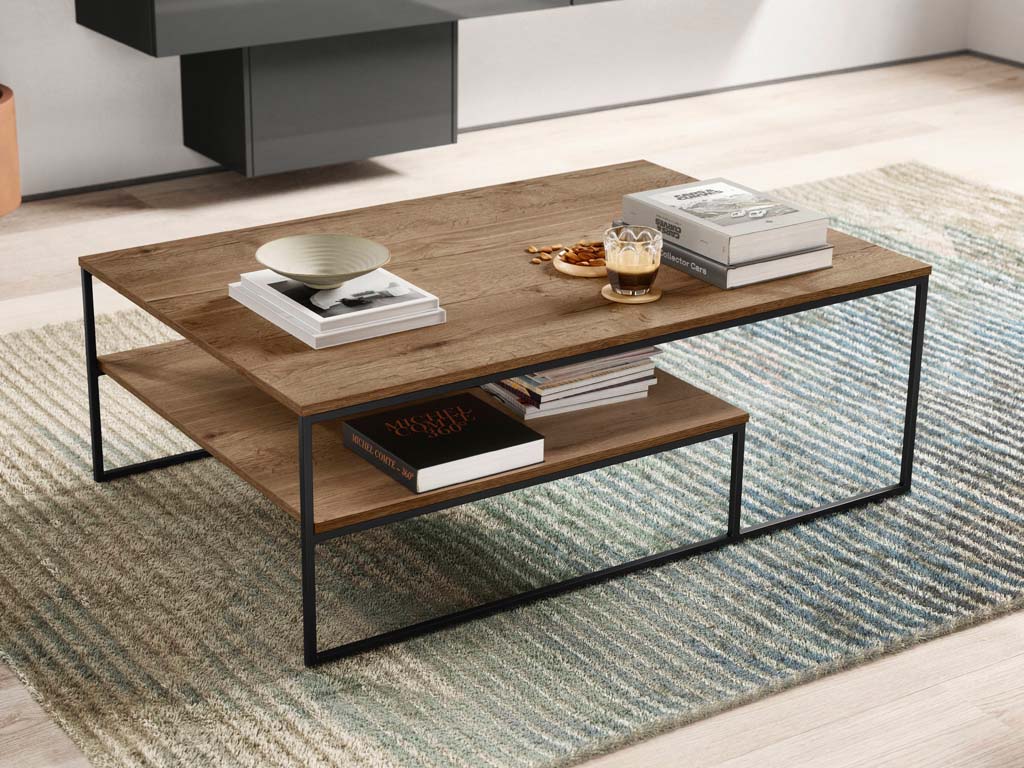 couchtisch braun mit ablage und schwarzem metallgestell nobilia