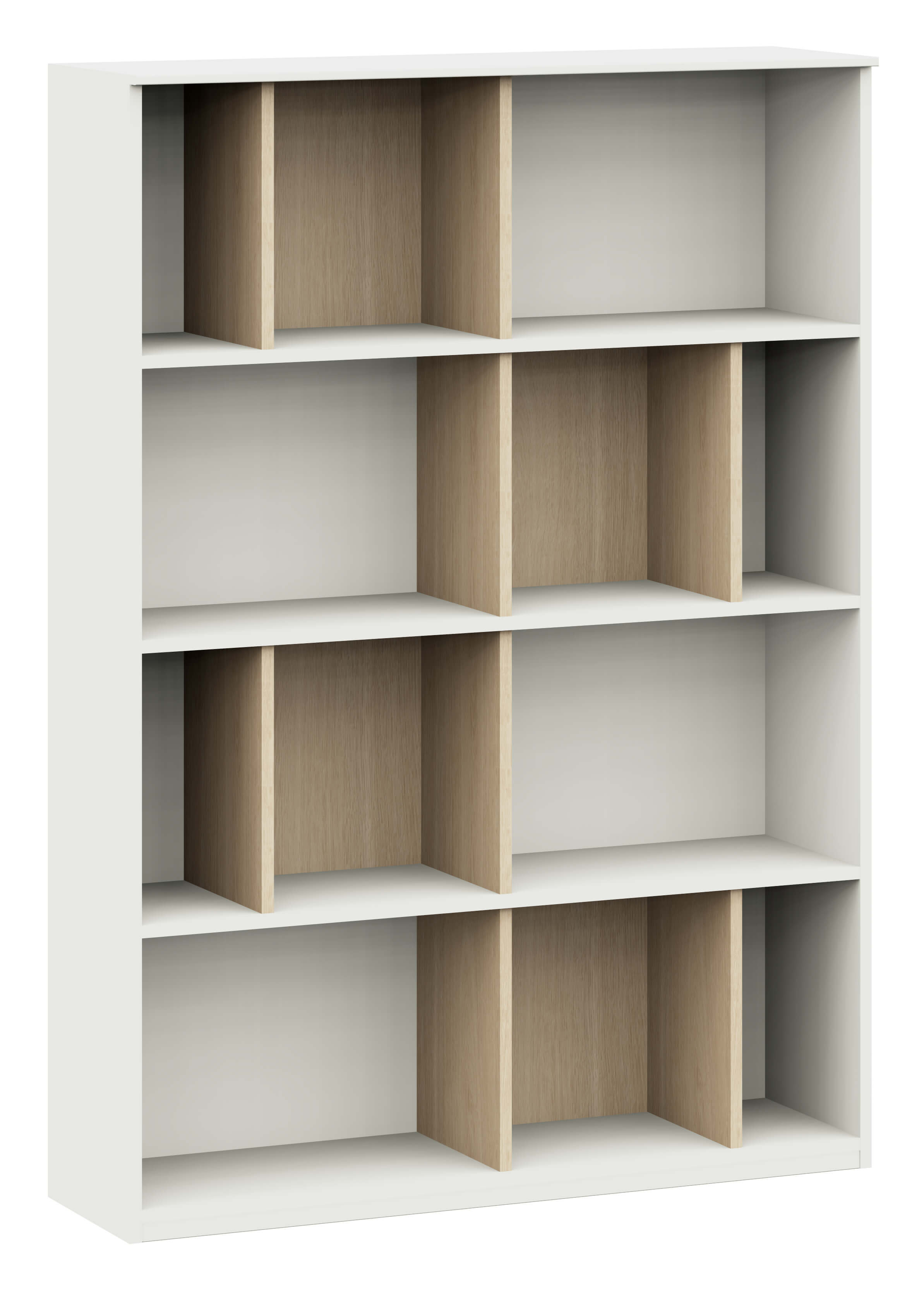 Röhr Bush clip - Regalelement | B: 100,0 cm | Korpus weiß | Einsätze in Eiche Sand Bücherregal aus Holz in Weiß mit naturfarbigen Trennwänden, ideal für Wohnzimmer oder Büro