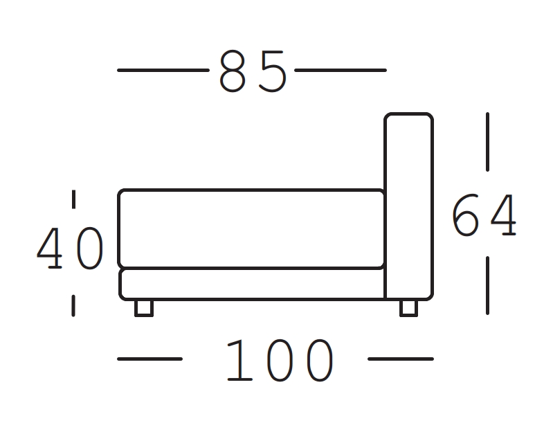 Maßzeichnung eines Sofaelements vor weißem Hintergrund freistil Rolf Benz 142