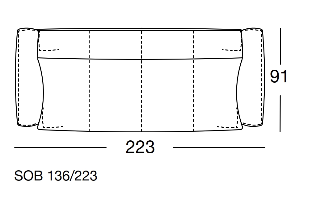  Maßzeichnung eines Sofaelements vor weißem Hintergrund freistil Rolf Benz 136
