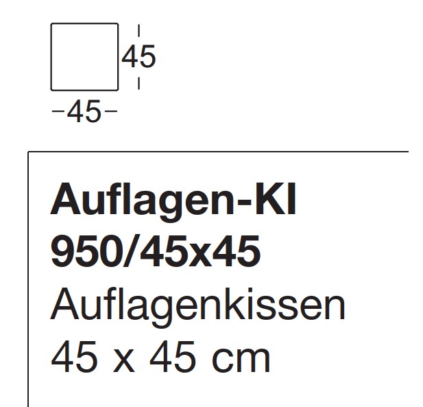 Illustration eines Kissens mit Maßangaben und Artikelbezeichnung vor weißem Hintergrund