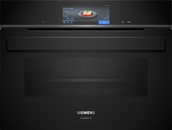 Siemens studioLine - Einbau-Kompaktdampfbackofen iQ700 (60x45 cm) INKL. 5 JAHRE GARANTIE | CS958GDD1 Schwarzer Siemens iQ700 Einbau-Backofen mit großem TFT-Display und modernem Design