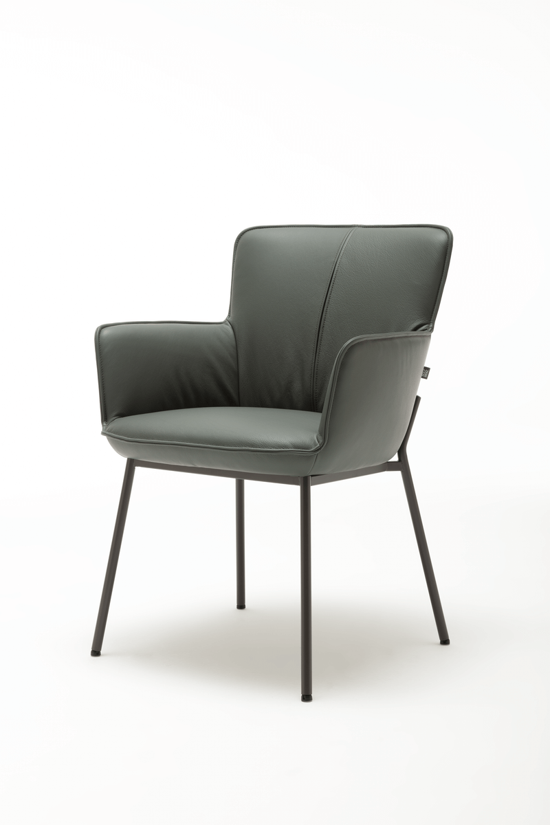 Moderner dunkelgrüner Ledersessel mit Metallbeinen und Armlehnen, stilvoll und bequem für Wohnzimmer oder Büro