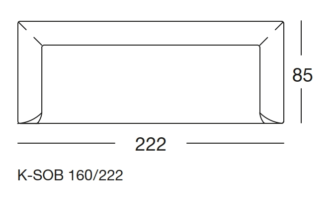 Maßzeichnung eines Sofaelements vor weißem Hintergrund freistil Rolf Benz 160