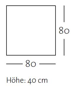 Diagramm eines Quadrats mit Seitenlängen von 80 cm und einer Höhe von 40 cm