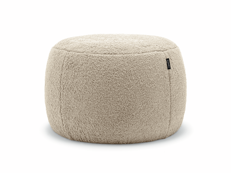 freistil Rolf Benz 173 - Hocker rund | Teddy Edition | 6532 steingrau Runder, beigefarbener Pouf aus weichem Stoff für Wohnzimmer oder Lounge