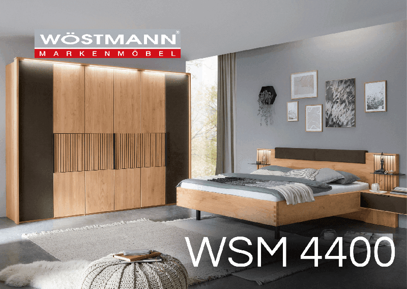 Massivholz Schlafzimmermöbel mit Akzent-Fronten und Beleuchtung