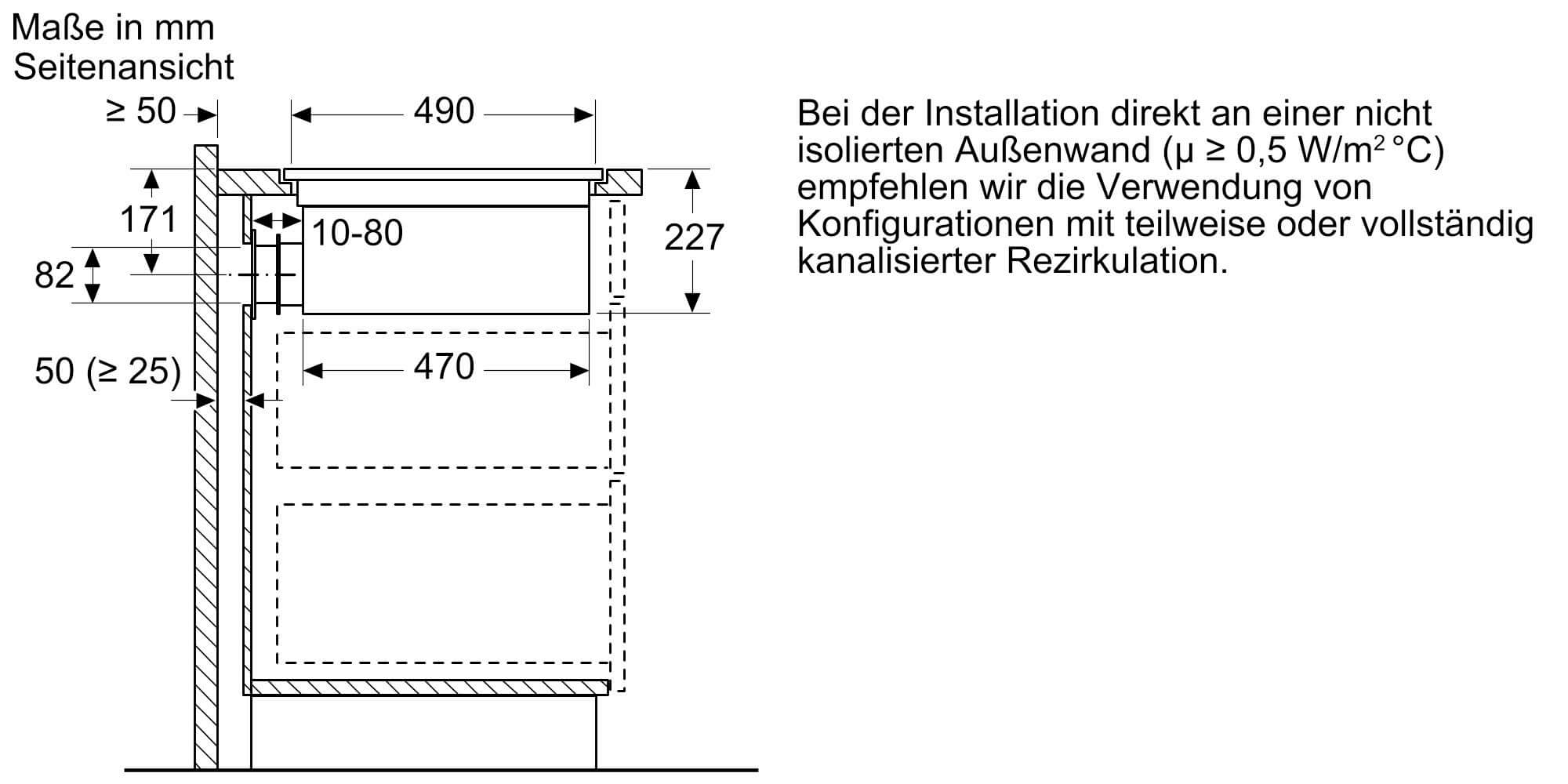Einbauzeichnung zu Siemens Dampfbackofen ED80ABS16E.