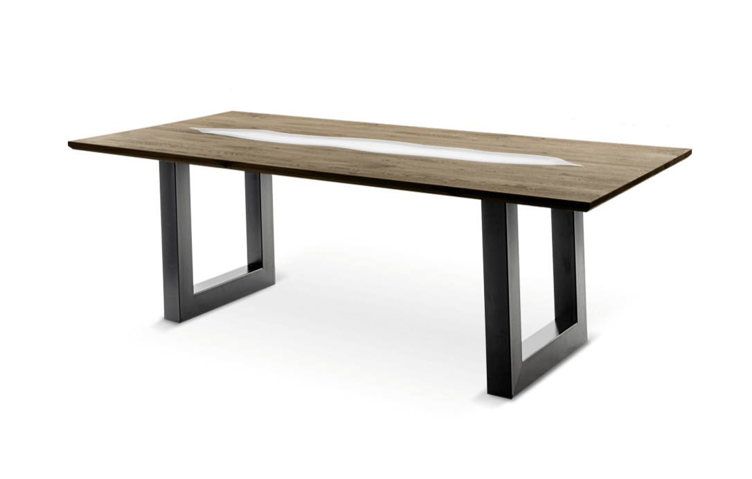wohnfitz Esstisch | Epoxidharz versch. Farben Moderner Esstisch aus Holz mit robusten, schwarzen Metallbeinen und eleganter Tischplatte in der Mitte