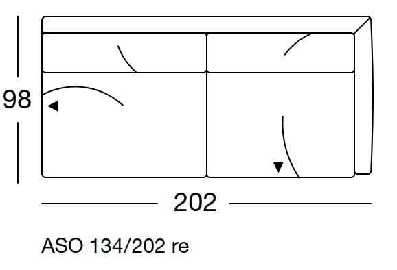 Maßzeichnung eines Sofaelement vor weißem Hintergrund freistil Rolf Benz 134 