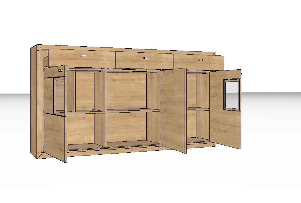 braunes Highboard vor weißem Hintergrund