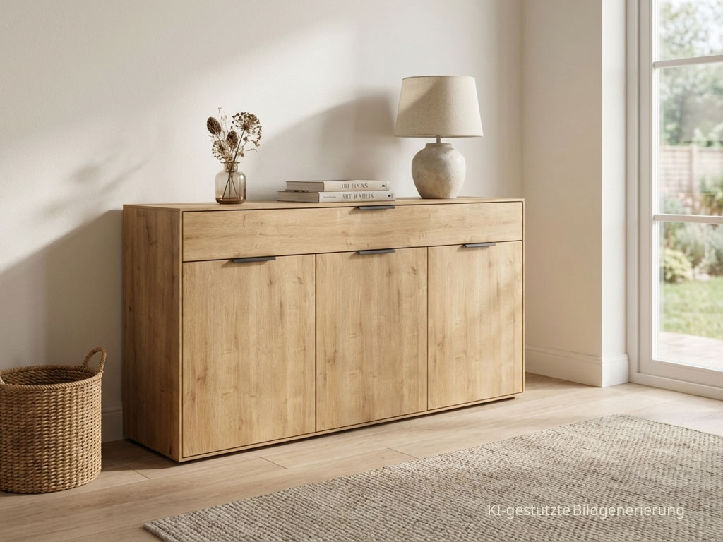 Braune Kommode stilvoll dekoriert in einem modernen Raum