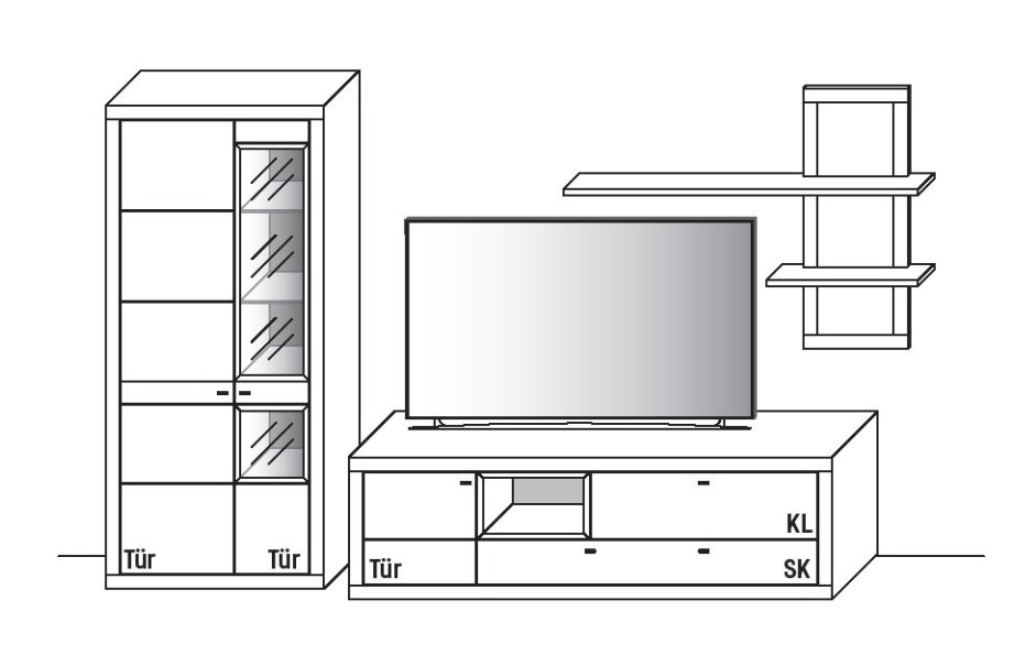 Illustration einer Wohnwand vor weißem Hintergrund