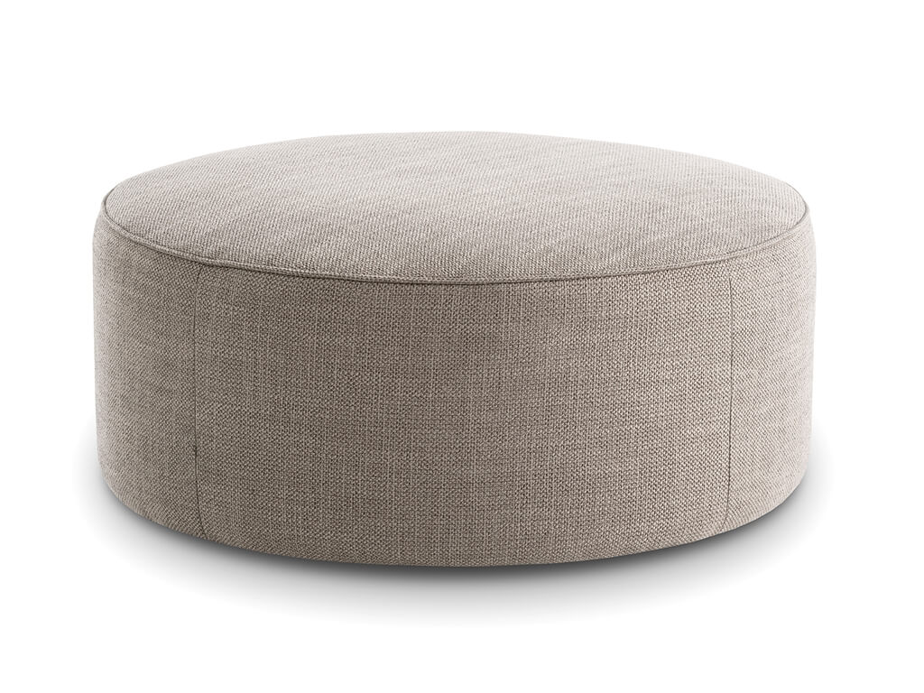 designwerk Rondo - Hocker Maxi | mit Keder | einfarbig Runder grauer Pouf aus Stoff als stilvolle Sitzgelegenheit im Wohnzimmer