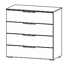 Illustration einer Kommode mit vier Schubladen vor weißem Hintergrund