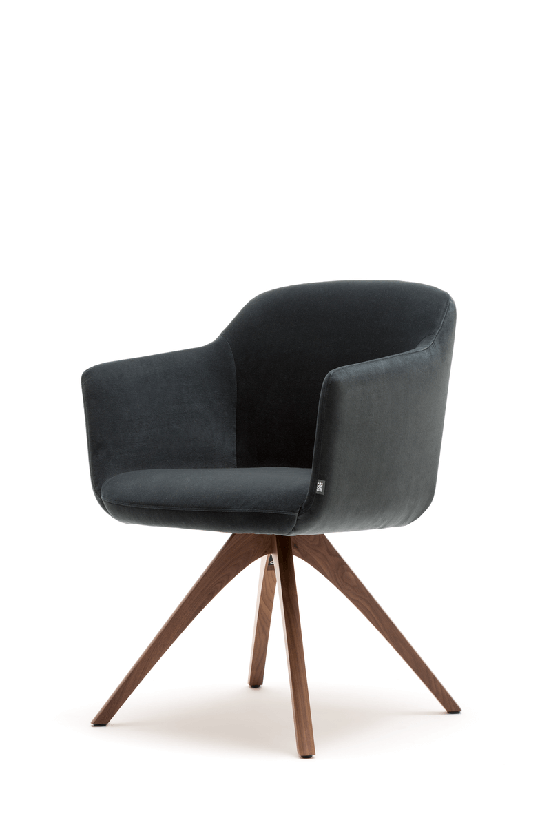 Rolf Benz 640 - Stuhl-Sessel | Vierfuß Holz | mit oder ohne Drehfunktion Stuhl mit Polsterung in schwarz und Holzgestell in Nussbaum