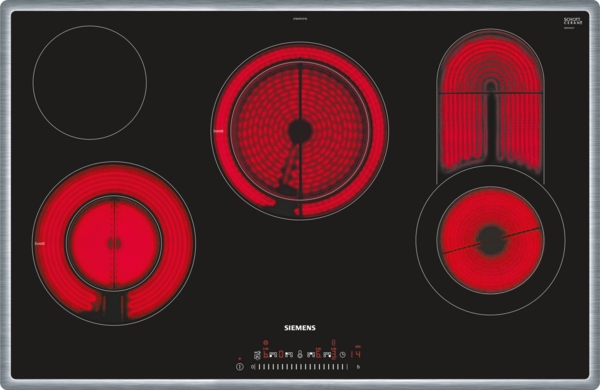 Siemens - Elektro-Kochfeld iQ300 (80 cm) | aufliegender Rahmen | ET845FCP1D Siemens Glaskeramik-Kochfeld mit vier leuchtenden Kochzonen in unterschiedlichen Größen