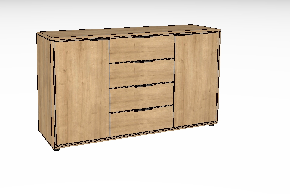 Wöstmann WSM 1600 - Kommode mit Türen und Schubkästen (2150) | Wildeiche massiv | 4 Größen konfigurierbar Hölzerne Kommode mit vier Schubladen und zwei Schranktüren in hellem Holzton