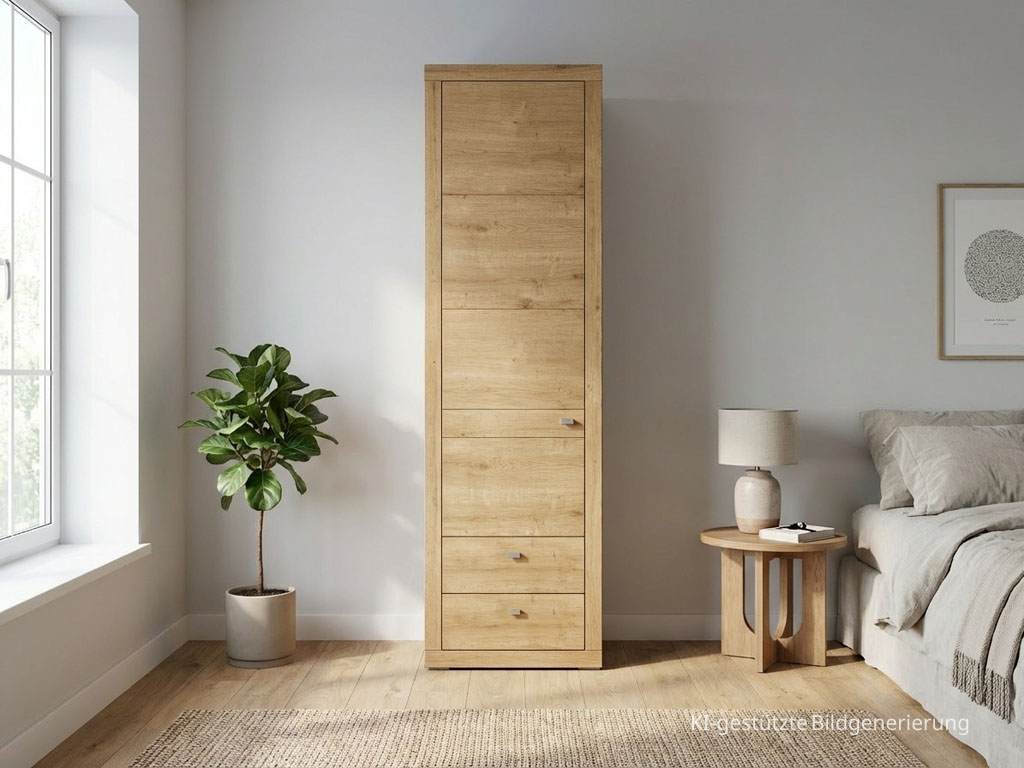 moderner brauner Schrank stilvoll dekoriert in einem hellen Raum, Bild KI generiert