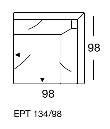 Maßzeichnung eines Sofaelement vor weißem Hintergrund freistil Rolf Benz 134 