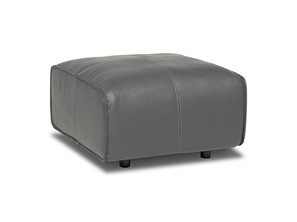 designwerk Colosseo - Hocker Grauer Ledersitzwürfel mit Nähten und kurzen Beinen