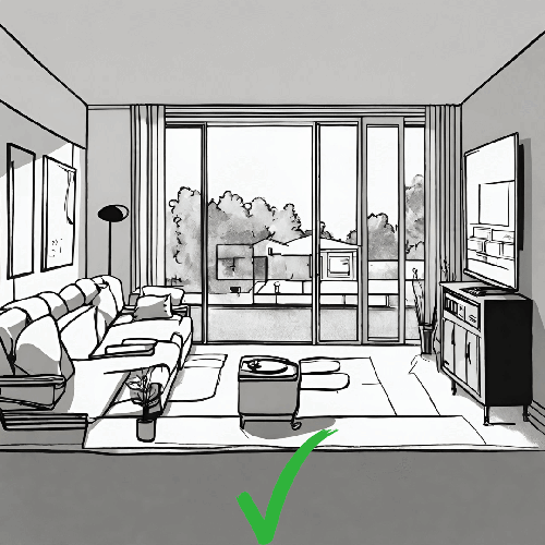 Zeichnung von einem Wohnzimmer mit richtiger Positionierung vom Fernseher