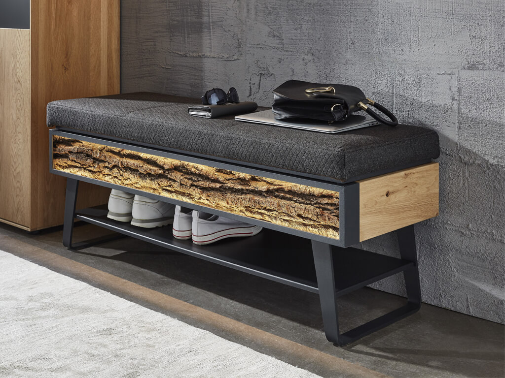 hartmann. Runa | Sitzbank | 3129 | B: 118 cm | Stoff braun Massivholz Polsterbank mit Schuhablage