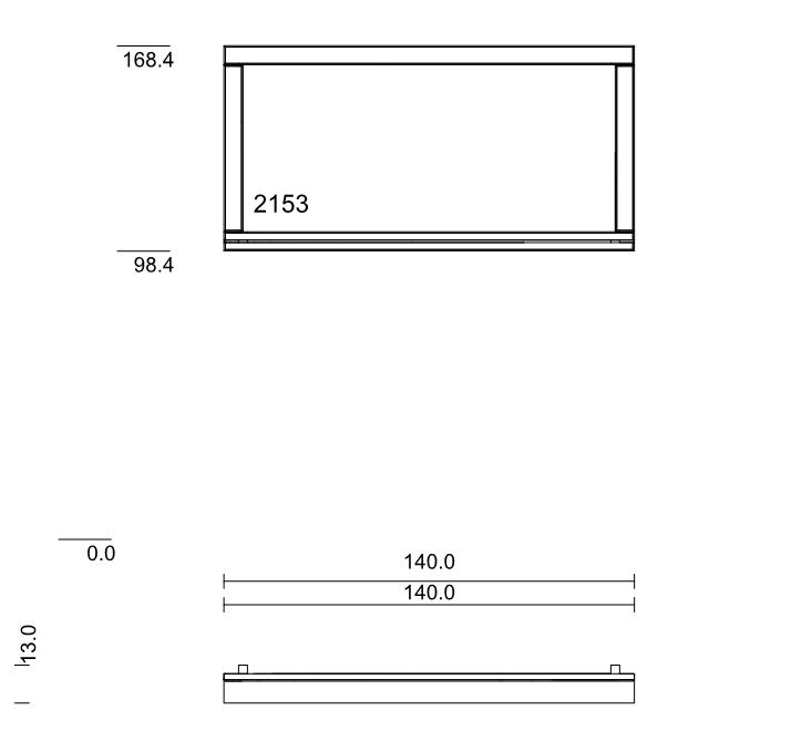Technische Zeichnung mit Längenangaben: Höhe 168.4, Breite 140.0, Tiefe 113.0, Innenmaß 2153.