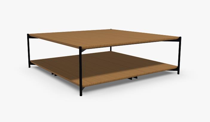 freistil 188 - Couchtisch | Eiche massiv | 96 x 96 cm, Höhe 32 cm Moderner Couchtisch mit Holzoberfläche und schwarzen Metallbeinen, zwei Ebenen im minimalistischen Design