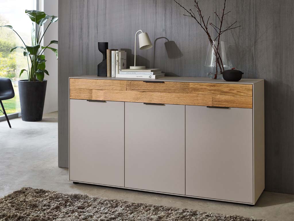 Wöstmann WSL 8800 - Kommode (2550), 1 Schubkasten, 3 Türen | B: 151,9 cm Kommode mit 1 Schublade und Türen und Holzakzent grau wsl 8800 wöstmann