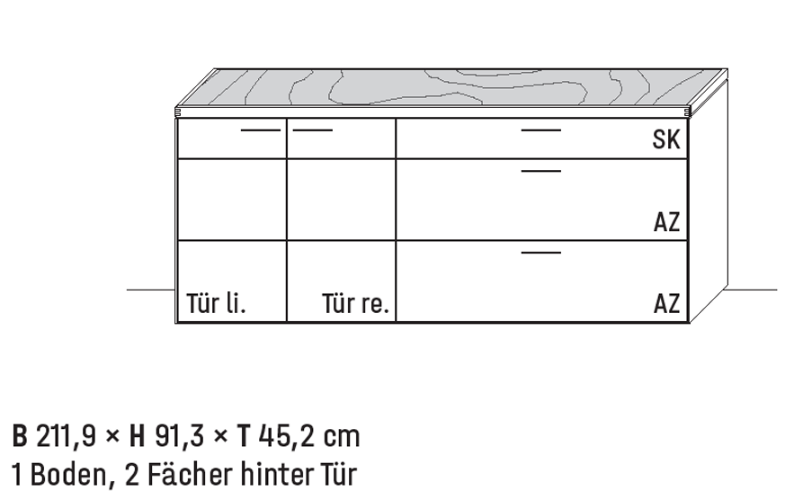Wöstmann WM 2520 - Sideboard | Type 2173/2174 | B: 211,9 cm | Wildeiche massiv, Keramik