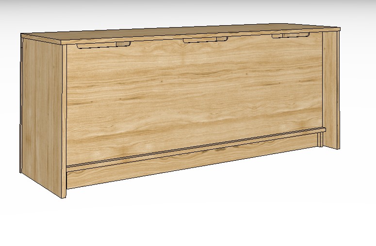 Rückansicht eines braunen Lowboards vor weißem Hintergrund