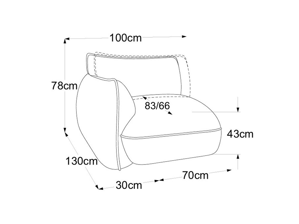 designwerk Fluffy - Element 70 Armteil links | B: 100 cm | mit Rückenverstellung | D073119