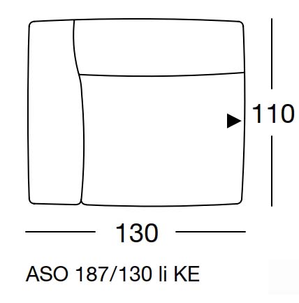 freistil Rolf Benz 187 - Anreihsofa links | B: 130 cm | ASO 187/130li KE Maßzeichnung eines Sofaelements vor weißem Hintergrund freistil Rolf Benz 187
