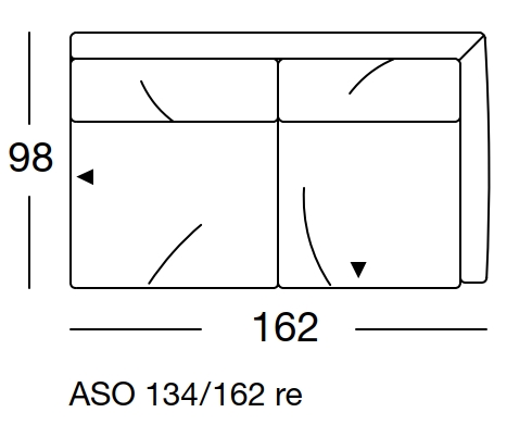 freistil Rolf Benz 134 - Anreihsofa rechts| B: 162 cm | ASO 134/162re Maßzeichnung eines Sofaelement vor weißem Hintergrund freistil Rolf Benz 134