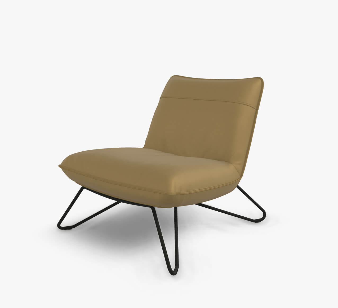 Rolf Benz 394 - Sessel (Loungesessel) | Leder, olivgrau 40.204 | Metallgestell schwarz Bequemer Beigesessel mit schlanken Metallbeinen auf weißem Hintergrund